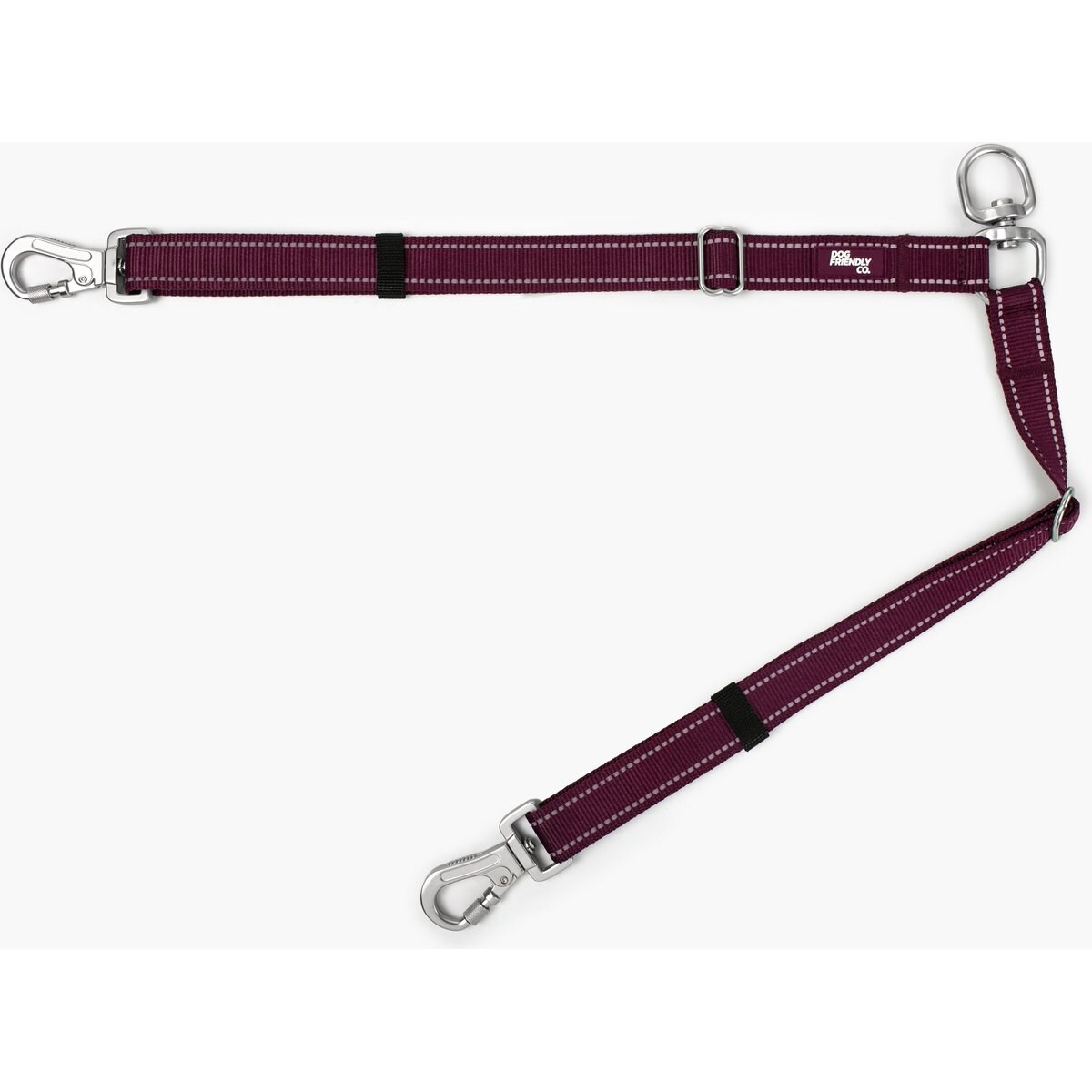 Dog Friendly Co. Tangle Free Reflective Walk Two Dog Leash Splitter, Premium Burgundy