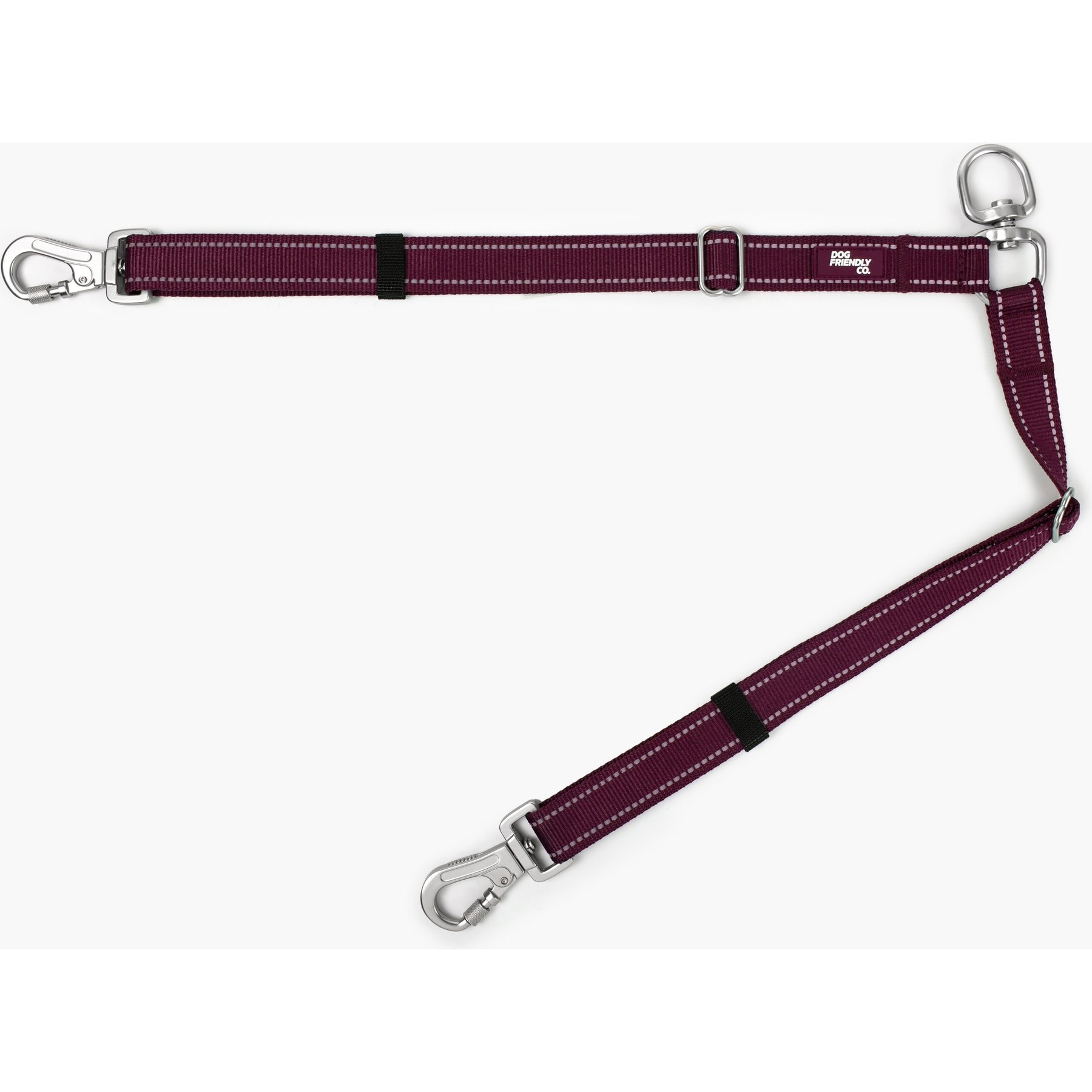 Dog Friendly Co. Tangle Free Reflective Walk Two Dog Leash Splitter, Premium Burgundy