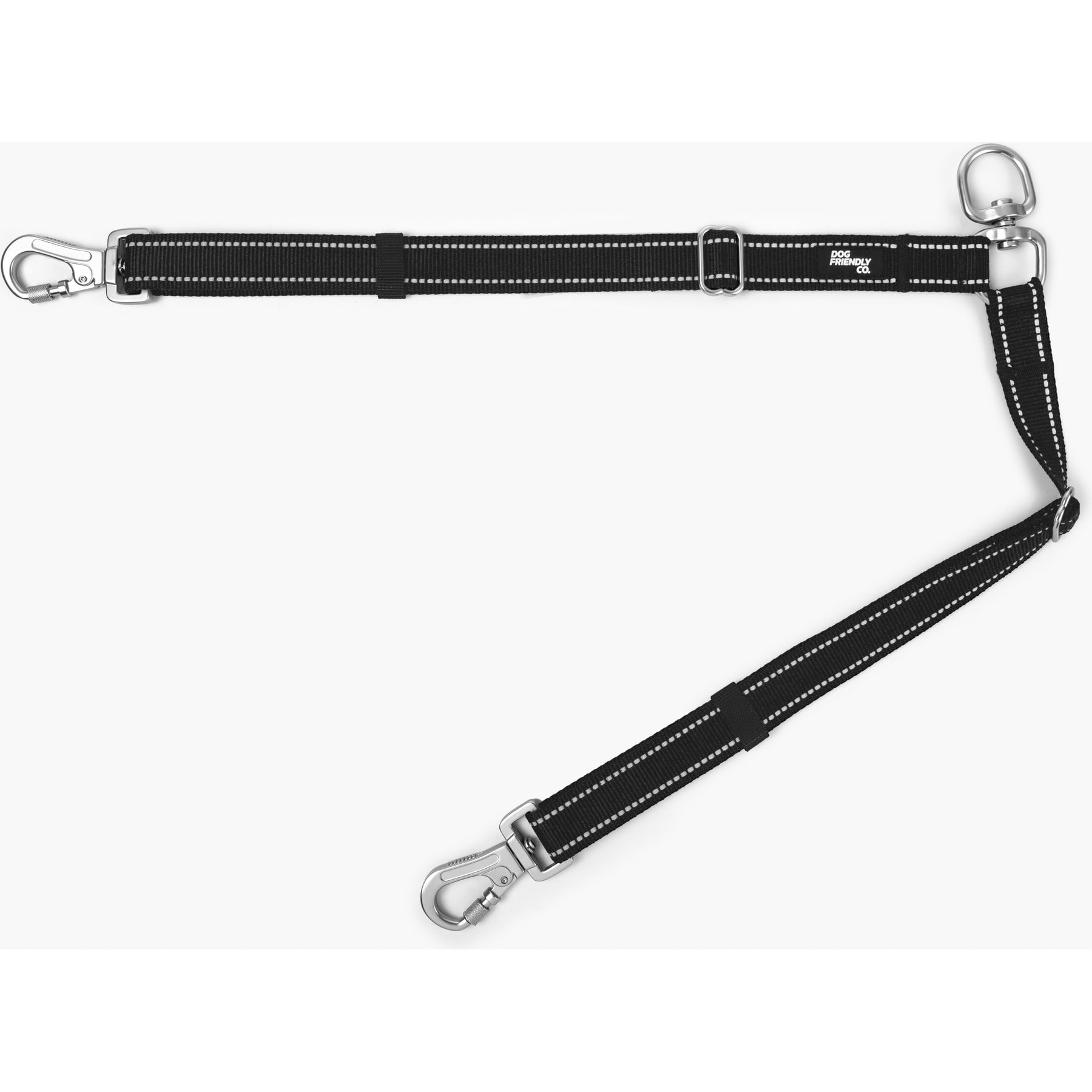 Dog Friendly Co. Tangle Free Reflective Walk Two Dog Leash Splitter, Black