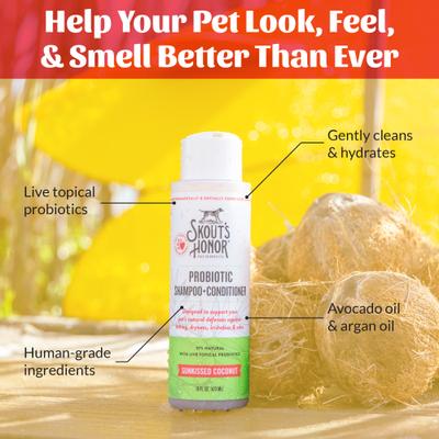 Show full view: Skout's Honor Natural Probiotic Dog & Cat Shampoo + Conditioner, Sunkissed Coconut Scent, 16-fl oz bottle slide 6 of 10