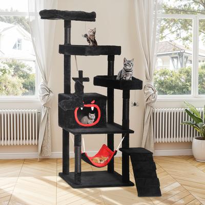 Show full view: Wooflex Gothic Halloween 63-in Plush Cat Tree Tower & Condo, Black/Red slide 6 of 8