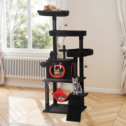 Wooflex Gothic Halloween 63-in Plush Cat Tree Tower & Condo, Black/Red