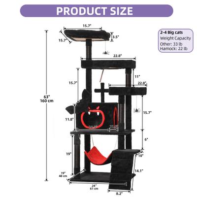 Show full view: Wooflex Gothic Halloween 63-in Plush Cat Tree Tower & Condo, Black/Red slide 2 of 8