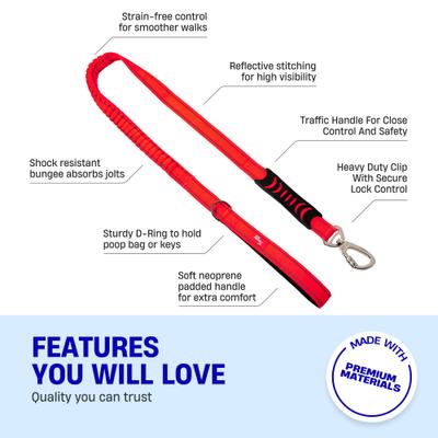 Show full view: Dog Friendly Co. Bungee Strain Free & Shock Resistant for Control Dog Leash, Red, Small slide 5 of 8
