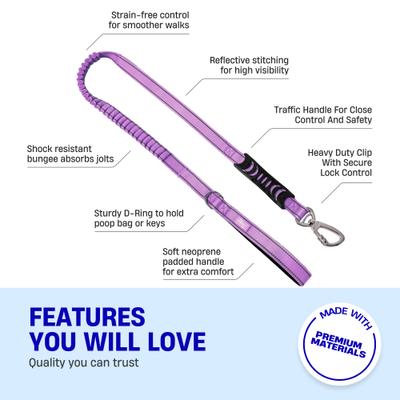 Show full view: Dog Friendly Co. Bungee Strain Free & Shock Resistant for Control Dog Leash, Purple, Small slide 4 of 7