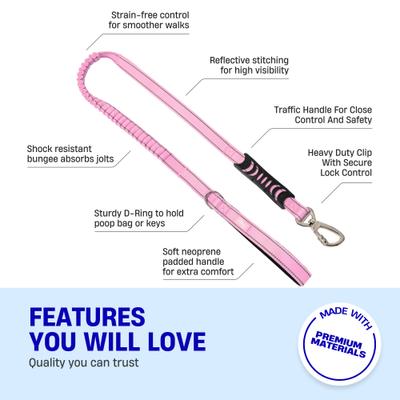 Show full view: Dog Friendly Co. Bungee Strain Free & Shock Resistant for Control Dog Leash, Pink, Small slide 4 of 7