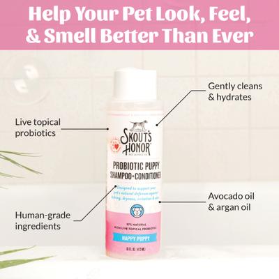 Show full view: Skout's Honor Happy Puppy Probiotic Cat & Dog Shampoo & Conditioner, 16-fl oz bottle slide 7 of 12