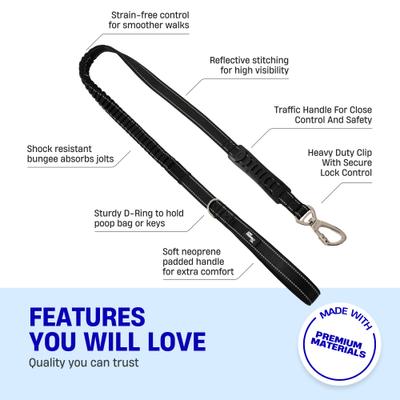 Show full view: Dog Friendly Co. Bungee Strain Free & Shock Resistant for Control Dog Leash, Black, Regular slide 4 of 7