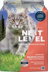 Next Level Super Premium Pet Food Grain-Free River Salmon Skin & Coat Recipe Dry Cat Food, 15-lb bag