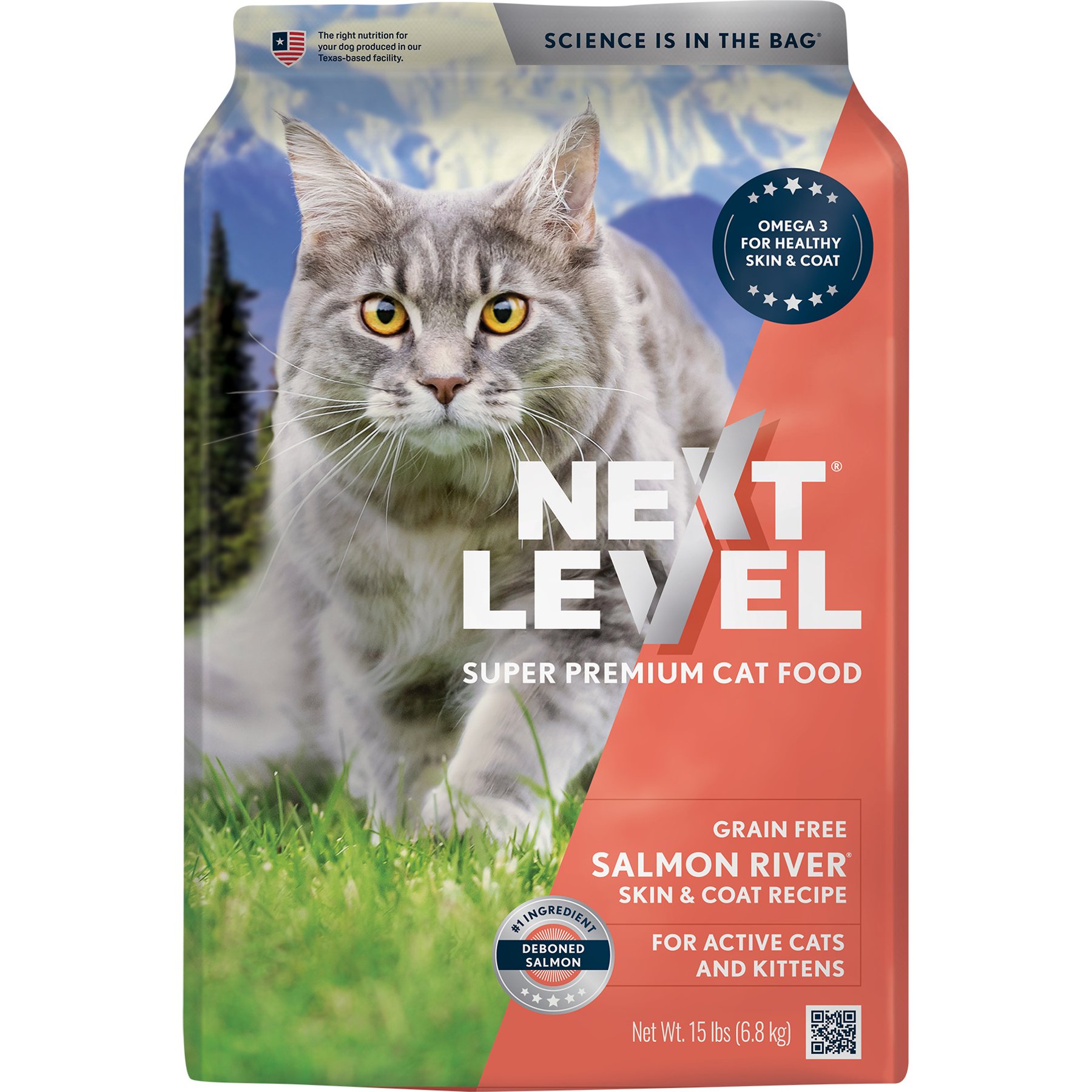 Next Level Super Premium Pet Food Grain-Free River Salmon Skin & Coat Recipe Dry Cat Food, 15-lb bag