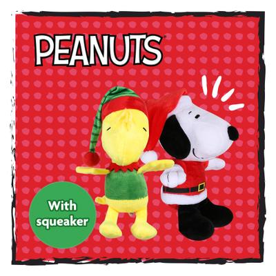 Show full view: PEANUTS Christmas Holiday Snoopy Santa & Woodstock Elf Big Head 9-in Plush Dog Toy, 2 count slide 4 of 7