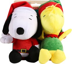 PEANUTS Christmas Holiday Snoopy Santa & Woodstock Elf Big Head 9-in Plush Dog Toy, 2 count