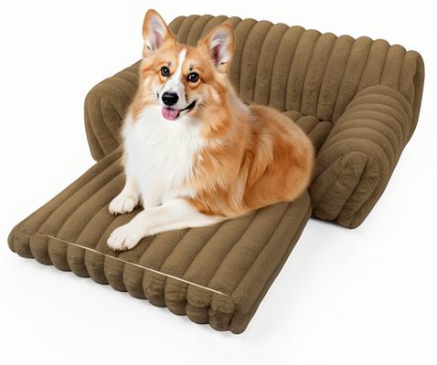 Show full view: LFC PETS Plush Foldable Couch Dog & Cat Bed with Removable Cover, Khaki, Medium slide 4 of 10