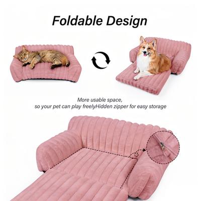 Show full view: LFC PETS Plush Foldable Couch Dog & Cat Bed with Removable Cover, Pink, Small slide 9 of 11