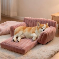 LFC PETS Plush Foldable Couch Dog & Cat Bed with Removable Cover, Pink, Medium