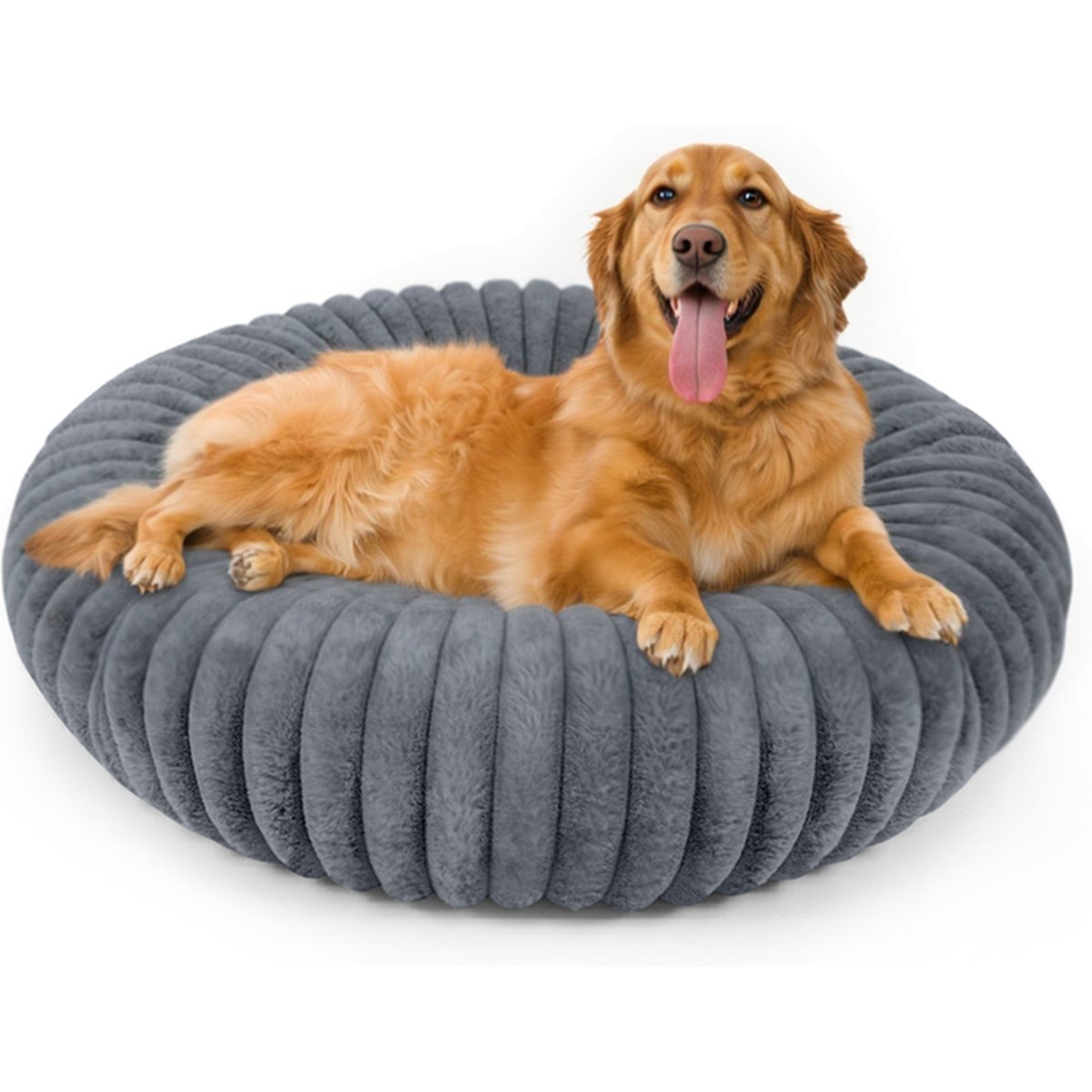 LFC PETS Donut Bolster Dog & Cat Bed with Removable Cover, Dark Grey, Large