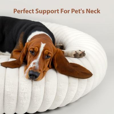 Show full view: LFC PETS Donut Bolster Dog & Cat Bed with Removable Cover, Milky White, Large slide 5 of 11