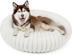 LFC PETS Donut Bolster Dog & Cat Bed with Removable Cover, Milky White, Large