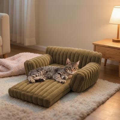 Show full view: LFC PETS Plush Foldable Couch Dog & Cat Bed with Removable Cover, Khaki, Small slide 4 of 10