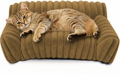 LFC PETS Plush Foldable Couch Dog & Cat Bed with Removable Cover, Khaki, Small
