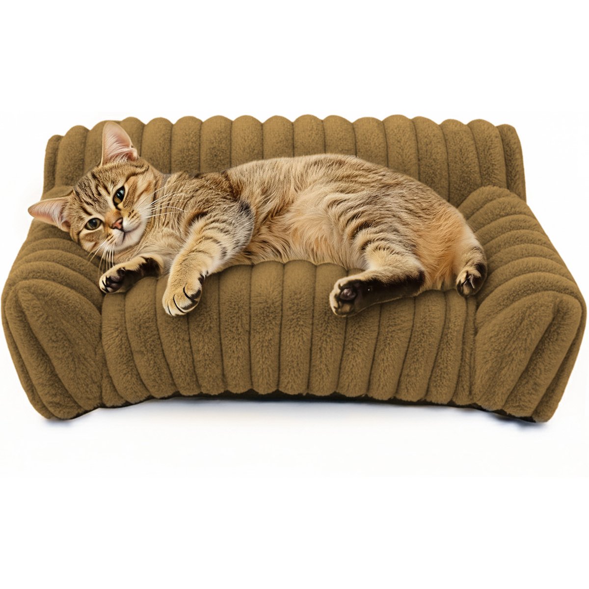 LFC PETS Plush Foldable Couch Dog & Cat Bed with Removable Cover, Khaki, Small