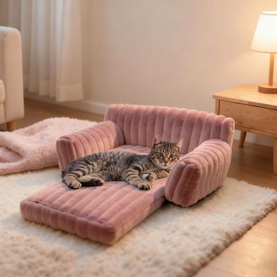 Show full view: LFC PETS Plush Foldable Couch Dog & Cat Bed with Removable Cover, Pink, Small slide 5 of 11