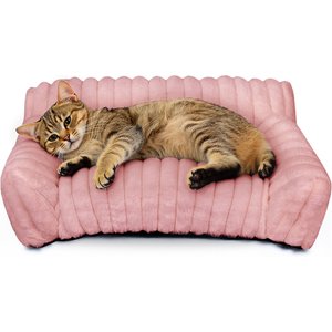 LFC PETS Plush Foldable Couch Dog & Cat Bed with Removable Cover, Pink, Small