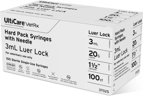 Show full view: UltiCare VetRx Syringes, 3 mL x 20G x 1-1/2mm (1-1/2"), Luer Lock, Hard Pack Syringe/Needle Combo, 100 Syringes slide 2 of 2