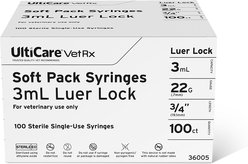 UltiCare VetRx Syringes, 3 mL x 22G x 19.5mm (3/4"), Luer Lock, Soft Pack Syringe/Needle Combo, 100 Syringes