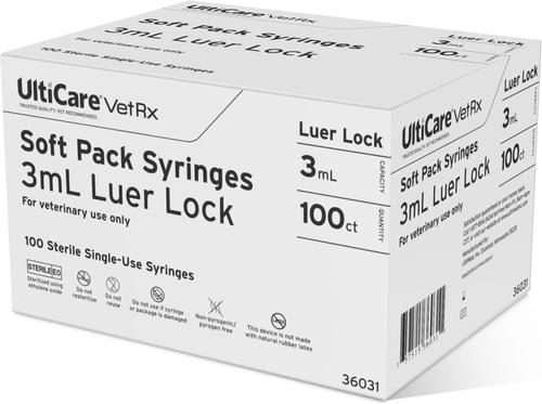 Show full view: UltiCare VetRx Syringes, 3 mL, Luer Lock, Soft Pack, 100 Syringes slide 2 of 5
