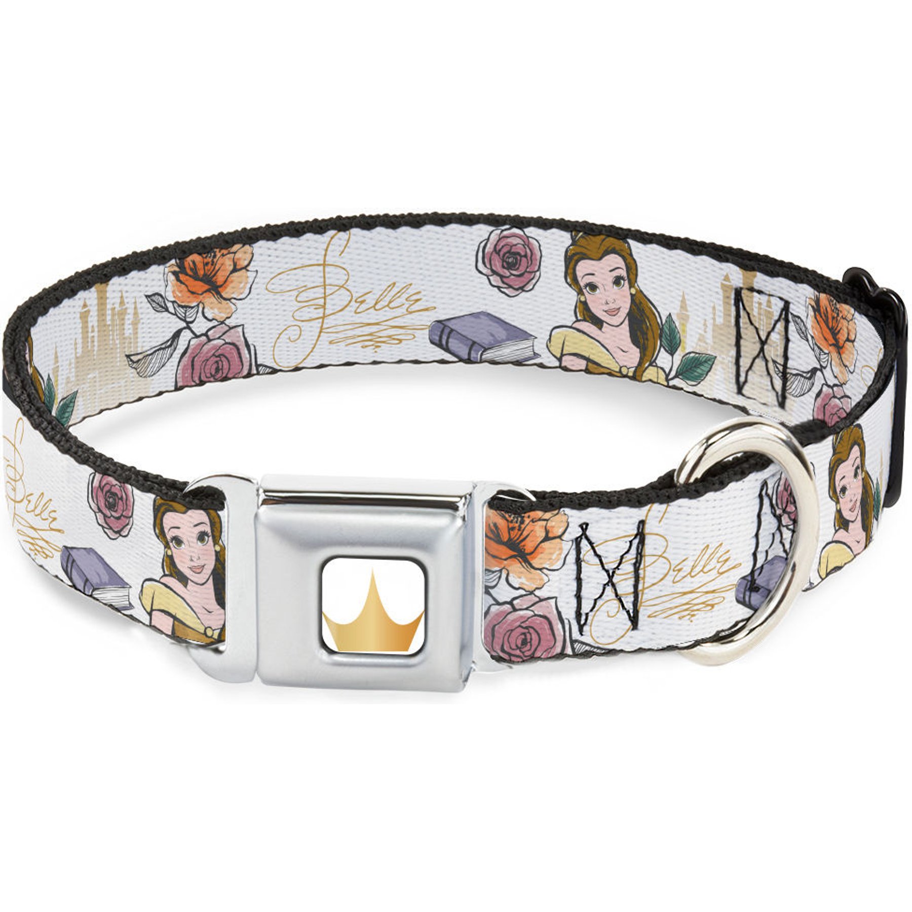 Buckle-Down Disney Beauty & the Beast Belle Castle Pose Dog Collar, Large: 15 to 24-in neck, 1-in wide