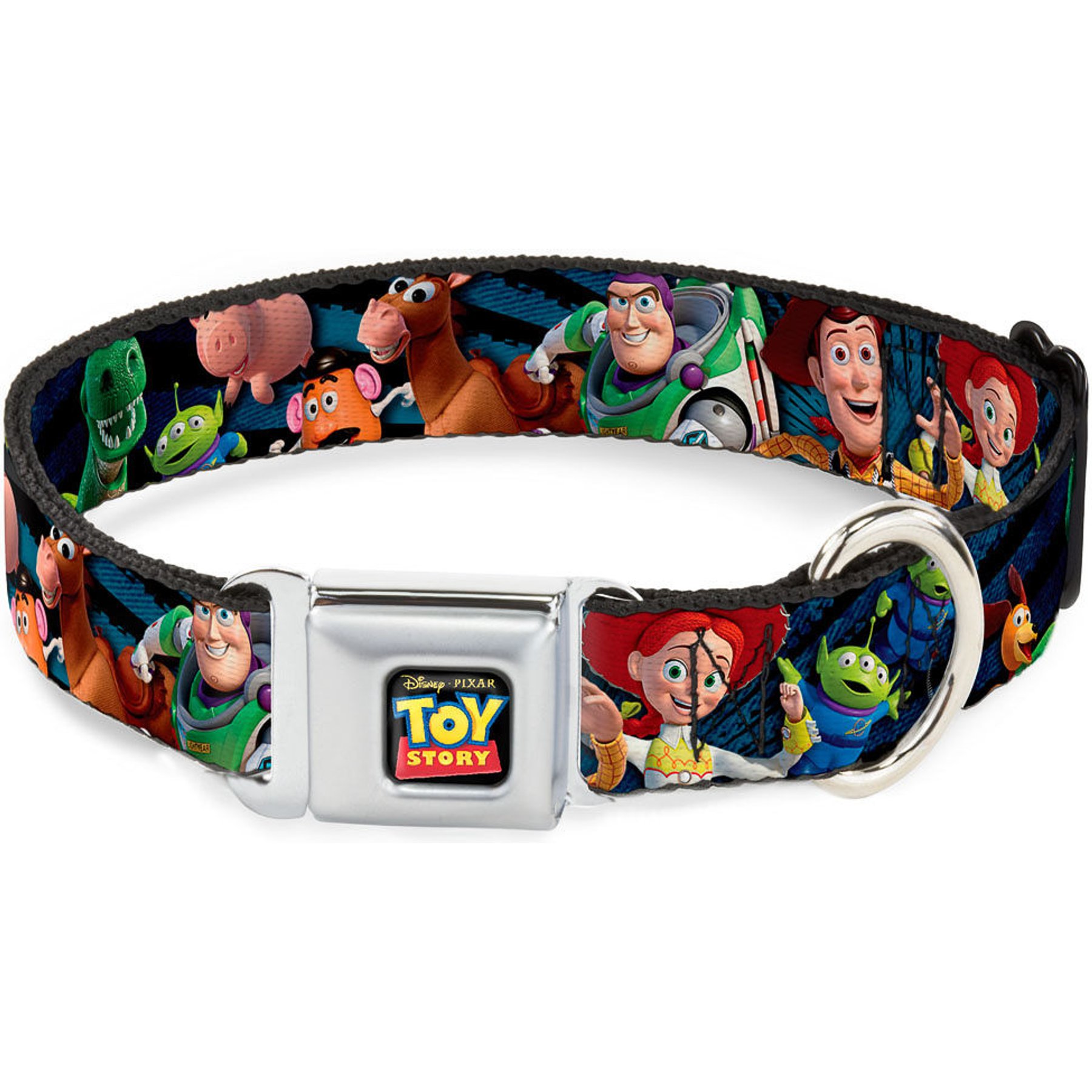 Buckle-Down Disney Toy Story Characters Running Denim Rays Dog Collar, Large: 15 to 24-in neck, 1-in wide