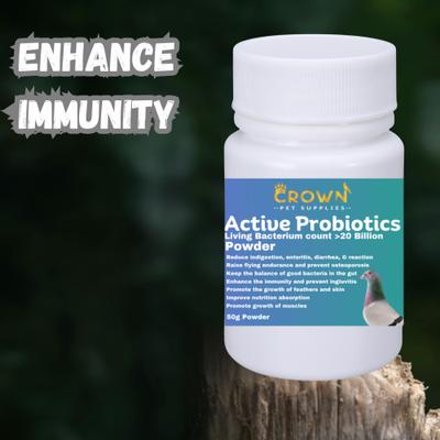 Show full view: Crown Pet Supplies Probiotic Over 20 Billions Good Bacteria Powder Pigeon Supplement, 1.76-oz bag slide 7 of 8