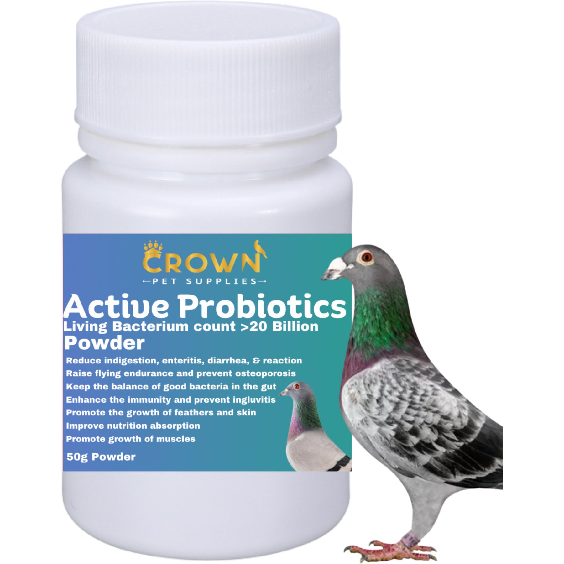 Crown Pet Supplies Probiotic Over 20 Billions Good Bacteria Powder Pigeon Supplement, 1.76-oz bag