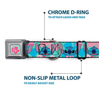 Show full view: Buckle-Down Disney Lilo & Stitch Stitch Expressions & Flowers Dog Collar, Medium: 11 to 16.5-in neck, 1-in wide slide 5 of 8