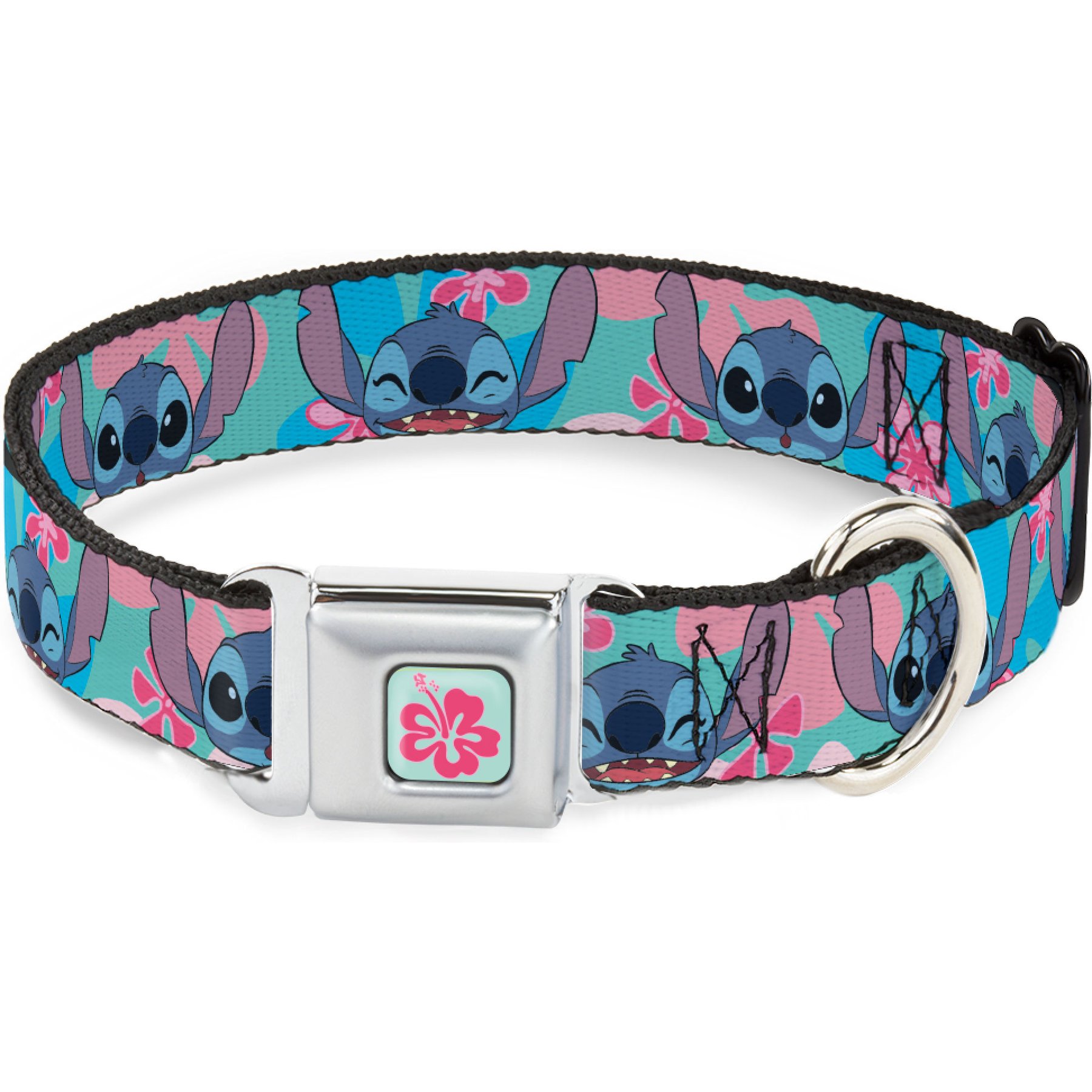 Buckle-Down Disney Lilo & Stitch Stitch Expressions & Flowers Dog Collar, Medium: 11 to 16.5-in neck, 1-in wide