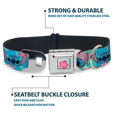 Show full view: Buckle-Down Disney Lilo & Stitch Stitch Expressions & Flowers Dog Collar, Medium: 11 to 16.5-in neck, 1-in wide slide 4 of 8