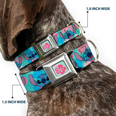 Show full view: Buckle-Down Disney Lilo & Stitch Stitch Expressions & Flowers Dog Collar, Medium: 11 to 16.5-in neck, 1-in wide slide 2 of 8