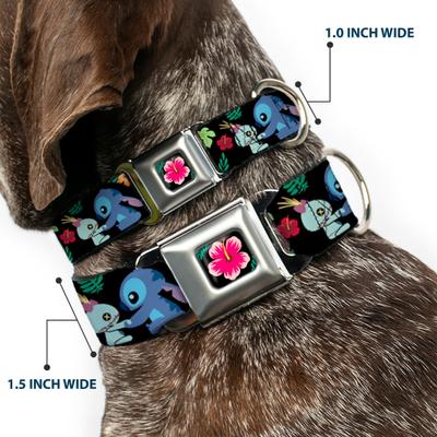 Show full view: Buckle-Down Disney Stitch Scrump Poses Tropical Flora Dog Collar, Medium: 11 to 16.5-in neck, 1-in wide slide 2 of 8