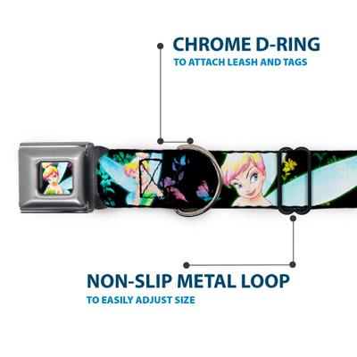 Show full view: Buckle-Down Disney Glowing Tinker Bell Butterflies Flowers Dog Collar, Medium: 16 to 23-in neck, 1.5-in wide slide 5 of 8