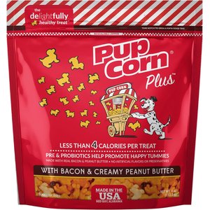 PupCorn Plus Bacon & Peanut Butter Flavor Dog Treats, 4-oz bag