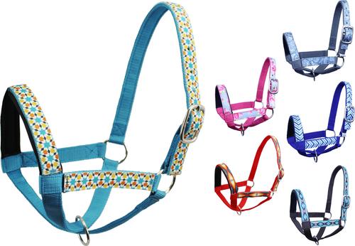Show full view: Derby Originals Padded Overlay Nylon Cow Halter, Geometric & Hurricane Blue, Medium slide 3 of 8