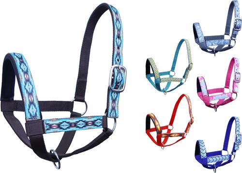 Show full view: Derby Originals Padded Overlay Nylon Cow Halter, Blue Aztec & Black, Large slide 8 of 9
