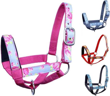 Show full view: Tahoe Tack Nylon Overlay Sheep & Goat Halter with Padded Noseband, Grey Floral, Small slide 3 of 6