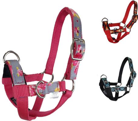 Show full view: Tahoe Tack Nylon Overlay Sheep & Goat Training Halter with Padded Noseband, Grey Floral, Large slide 3 of 4