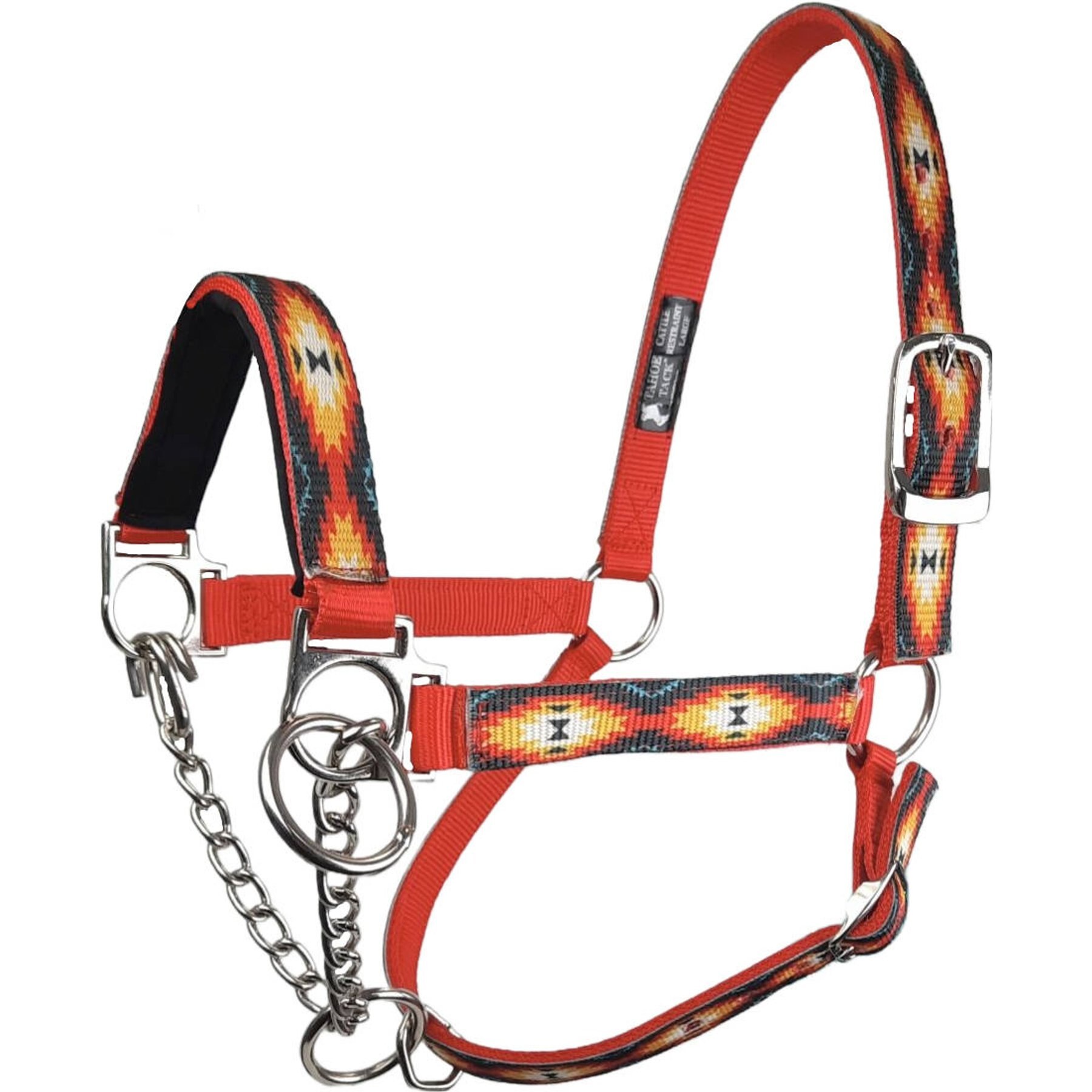 Tahoe Tack Nylon Overlay Cattle Restraint Halter with Padded Noseband, Red Aztec, Small