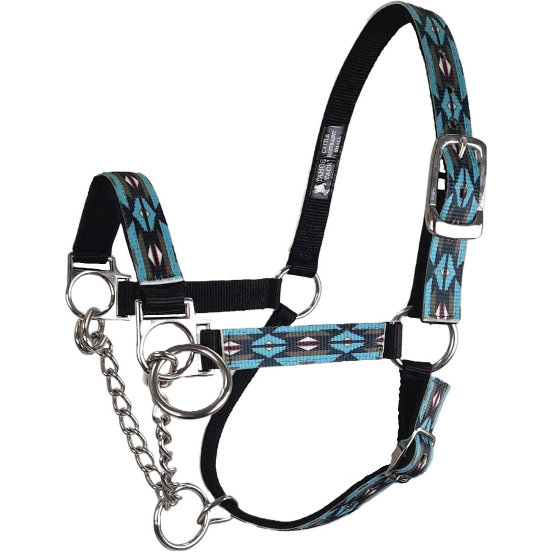 Tahoe Tack Nylon Overlay Cattle Restraint Halter with Padded Noseband, Blue Aztec, X-Large