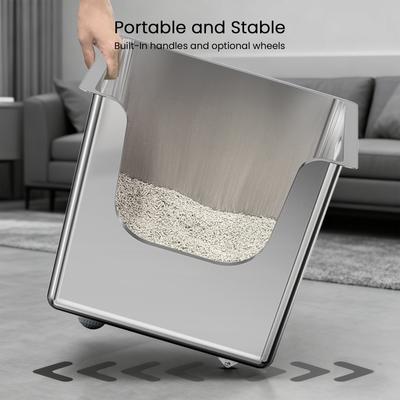 Show full view: Ptlom Stainless Steel High Narrow Entry Sided Cat Litter Box, X-Large slide 5 of 13