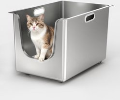 Ptlom Stainless Steel High Narrow Entry Sided Cat Litter Box, X-Large