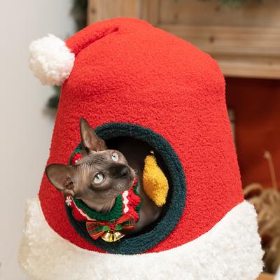 Show full view: Happy & Polly Christmas Santa Hat Orthopedic Cat Bed with Removable Cover slide 2 of 9